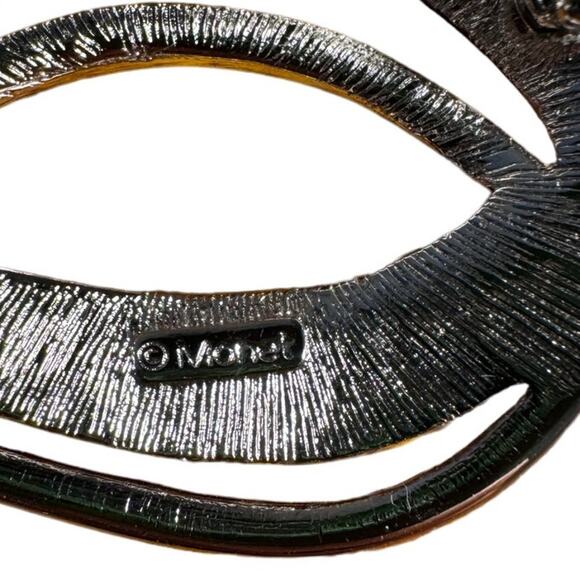 Vintage Monet Signed Black And Silver Toned Brooch Pin Leaf Eye Swoop. - Picture 4 of 4